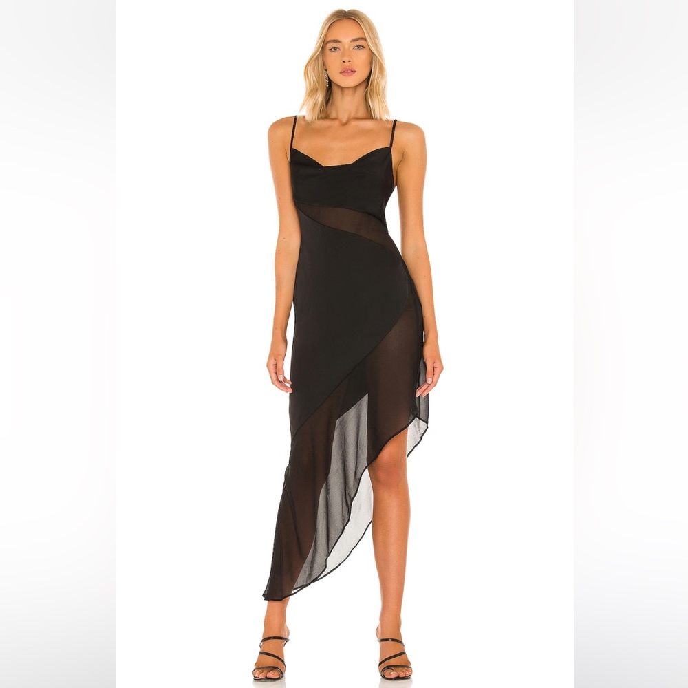 Revolve NBD Delfino Slip Asymmetrical Dress - Semi Sheer Black - S